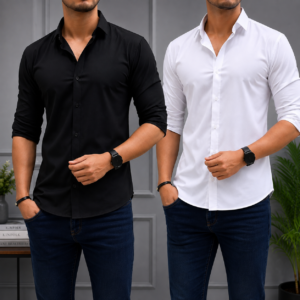 Black & White Formal Stretch Shirt 2 Piece Combo Offer